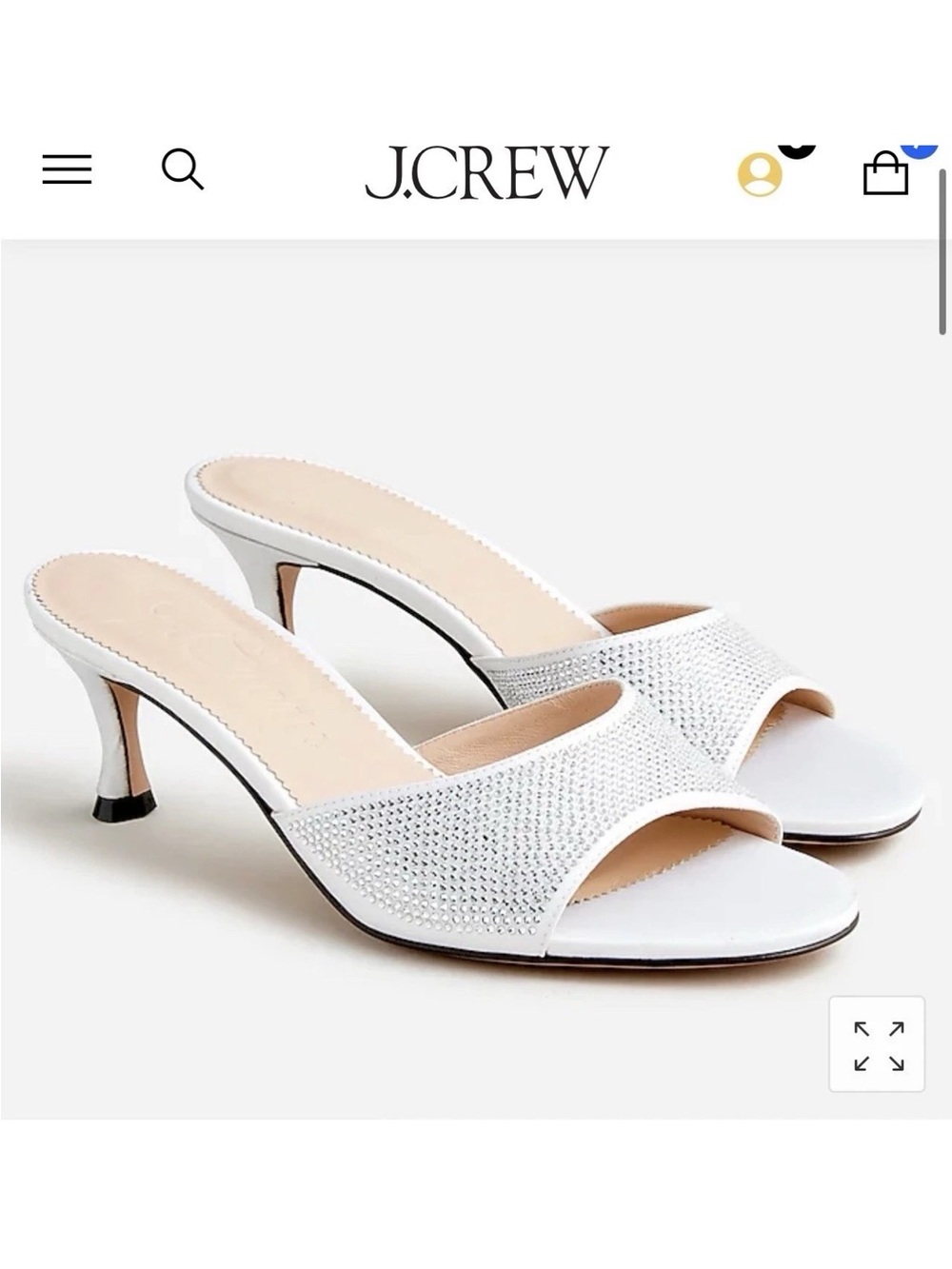 J CREW NEW WHITE SATIN & LEATHER MULES with CRYSTALS